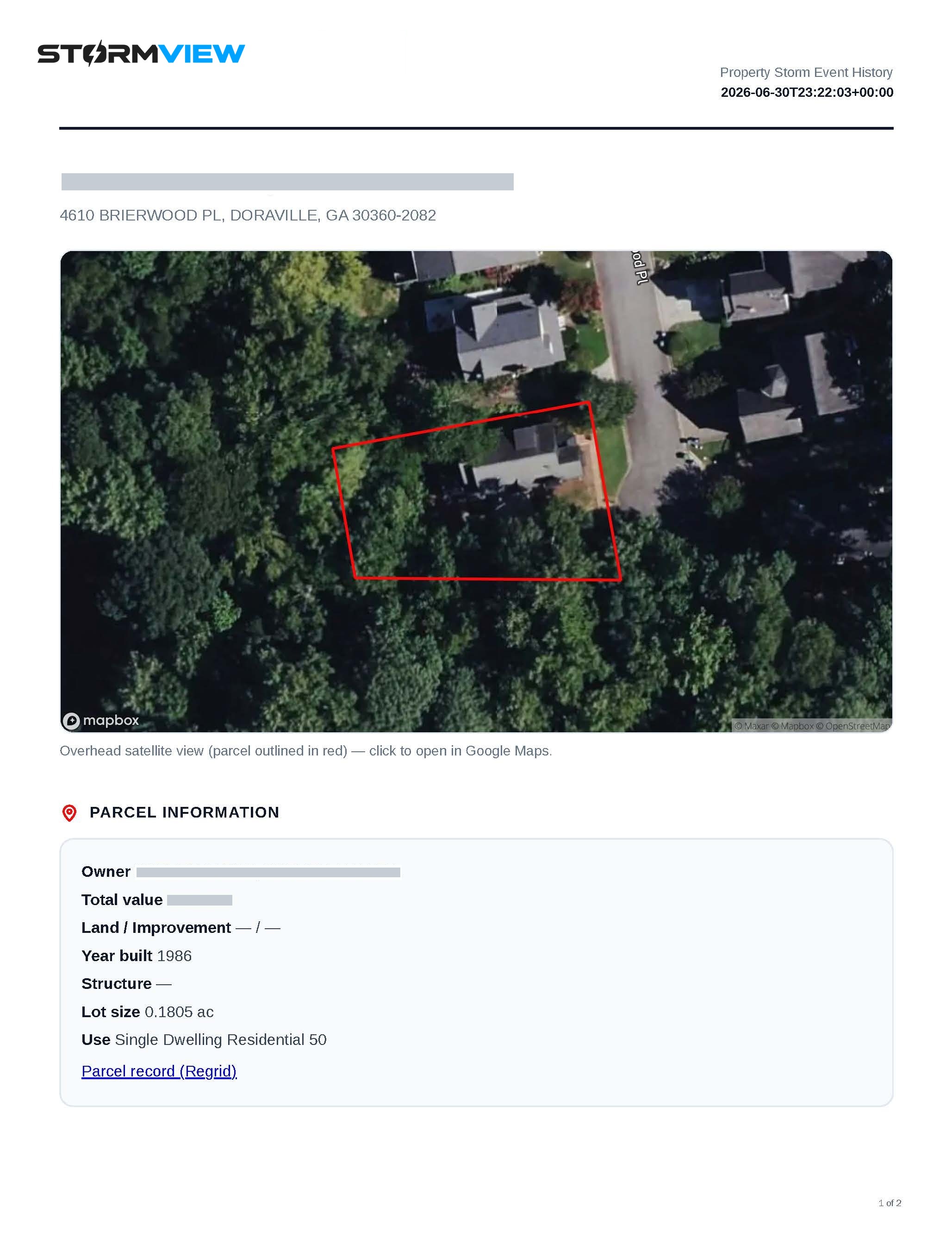 Storm Snapshot — property and parcel summary